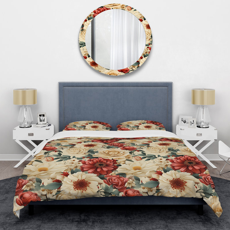 Delicate Flower Symphony - Ensemble de housse de couette floral - Polyester en microfibre