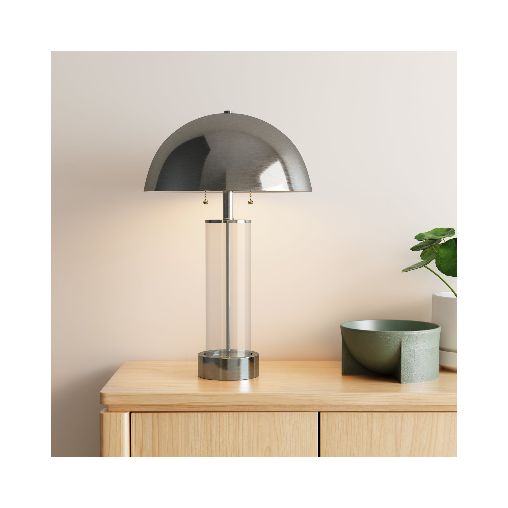Anlow Desk Lamp, Brushed Steel Metal, Brushed Steel & Clear Glass