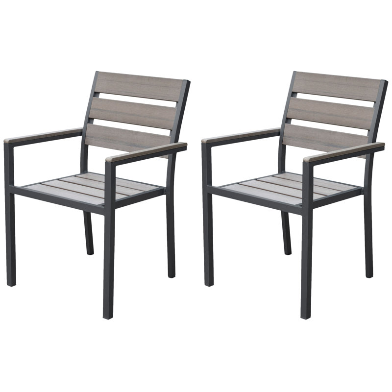 Adlan Metal Outdoor Stackable Dining Armchair, Sun Bleached Black