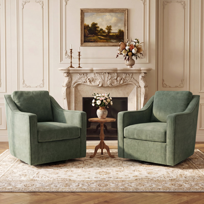 Upholstered Fabric Swivel Armchair, Green