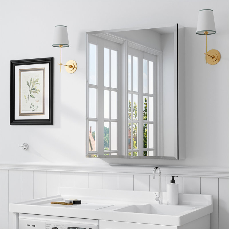 Armoire de toilette rectangulaire en fer avec des coins arrondis