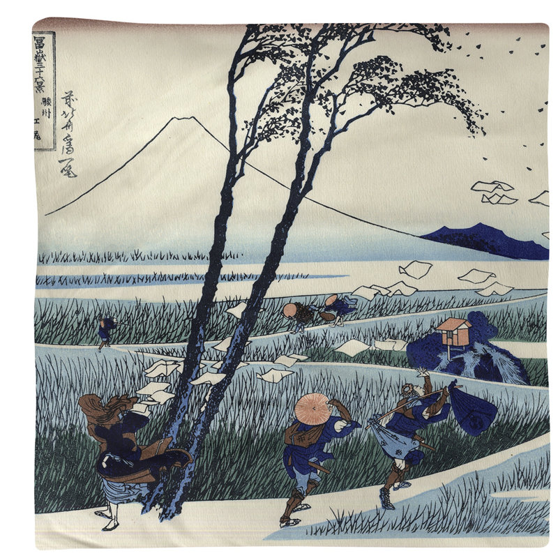 Katsushika Hokusai Cotton Square Napkin, White/Blue