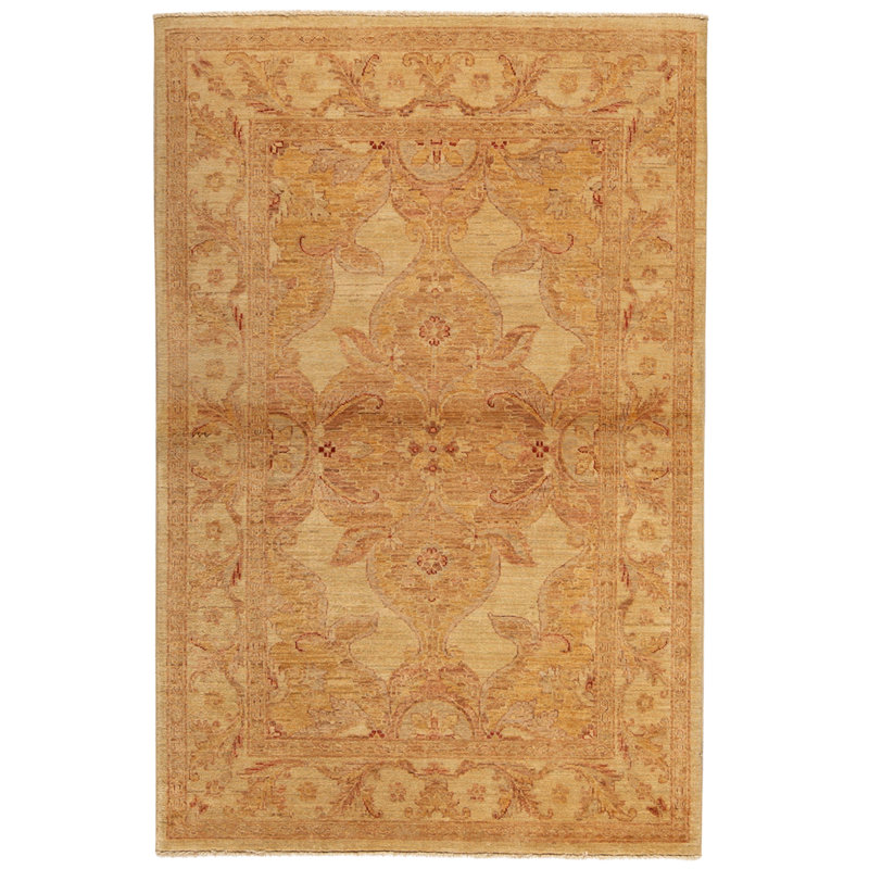 Tapis jaune / beige / rouge noué à la main de haute qualité