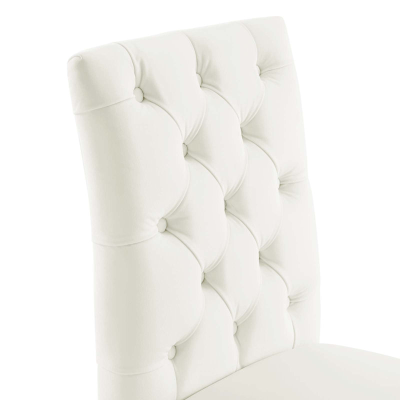 White Velvet Upholstered Dining Chairs with Wood Legs - Set of 2