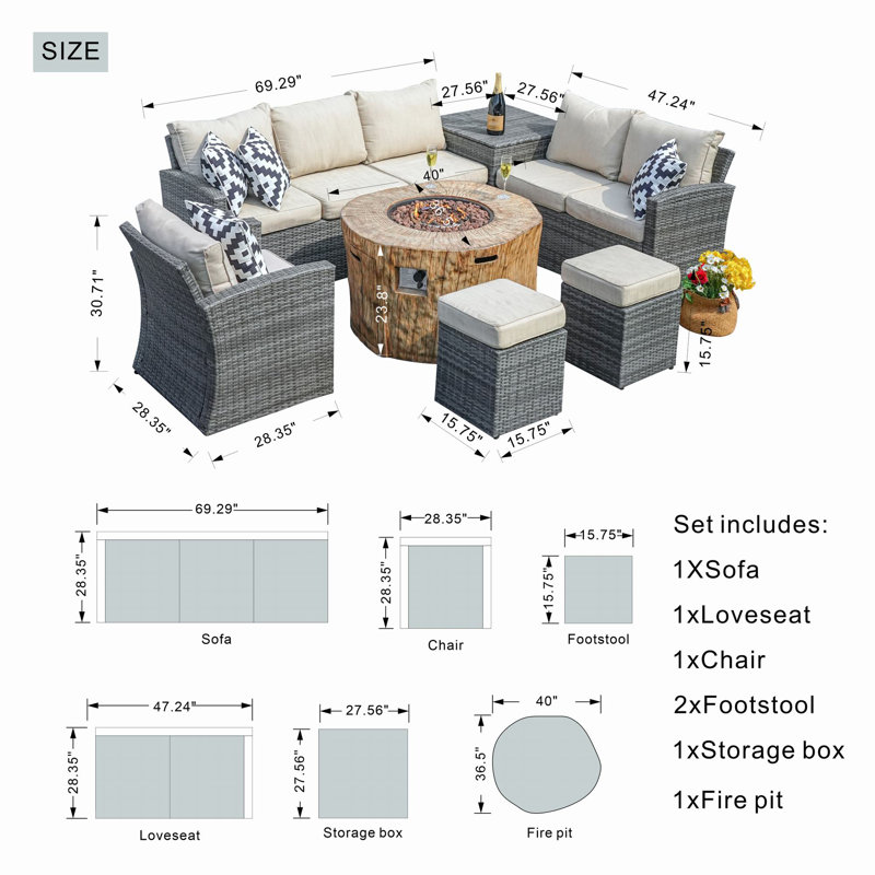 8 - Person Patio Conversation Set with Cushions