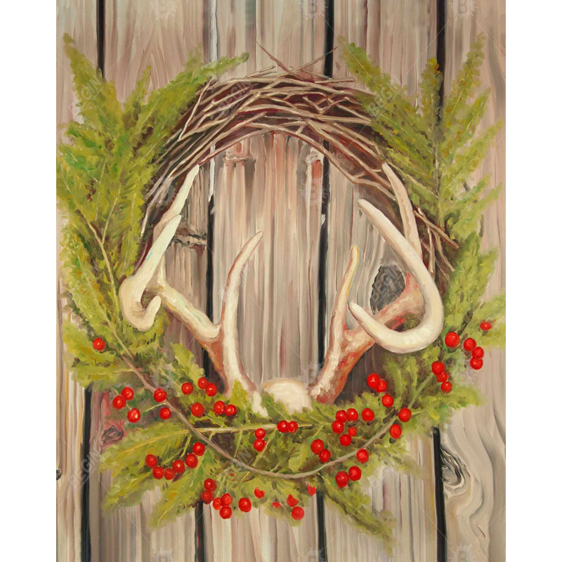 Christmas Wreath With Panache Print On Canvas