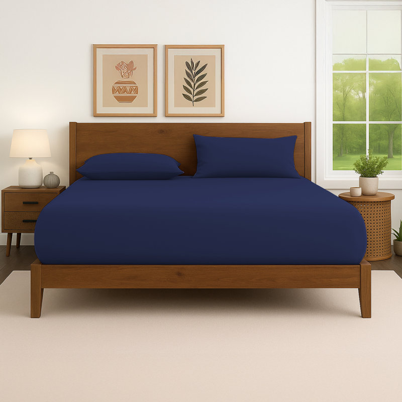 40cm Extra Deep Fitted Sheet – Soft Microfiber, Wrinkle-Free, Cooling, Elastic Corners, Kingsize (5'), Navy
