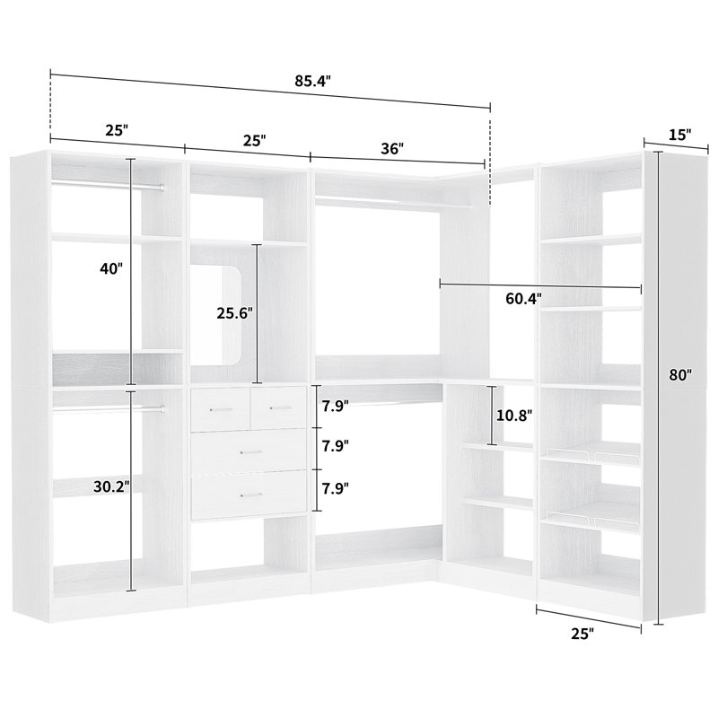 Navada Freestanding Closet System with Mirror, White