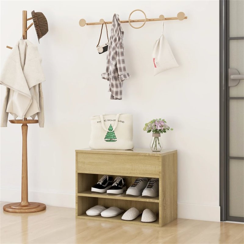 Berlon 6 Pair Shoe Storage Bench, Natural Wood