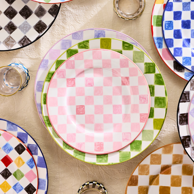 Pink Check Dinner Plate, Pink