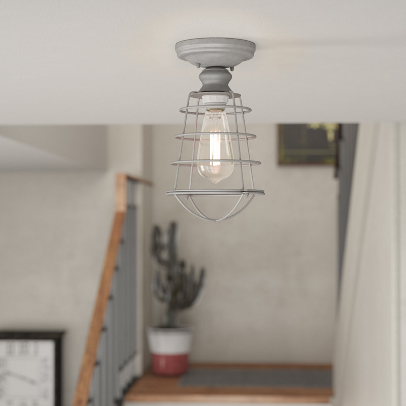 Diaundra Steel Semi Flush Mount, Galvanized