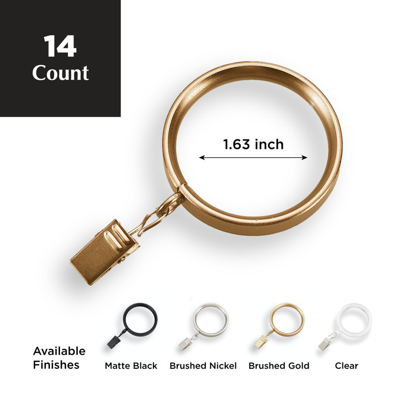 Warm Gold Flat Steel Curtain Clip Rings Set of 14