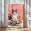 Tableau impressionniste sur toile « Huîtres et Champagne », impression sur toile tendue sur châssis, 61 x 91 cm, chat gris et or et champagne, décoration murale pour cuisine, bar et salon.