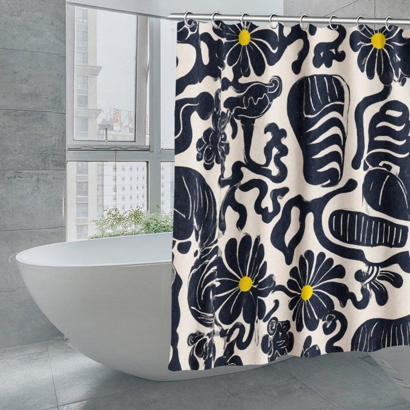 Rideaux de douche à motif floral bleu marine pour salle de bain, 71 po x 71 po, Bleu marine floral 1