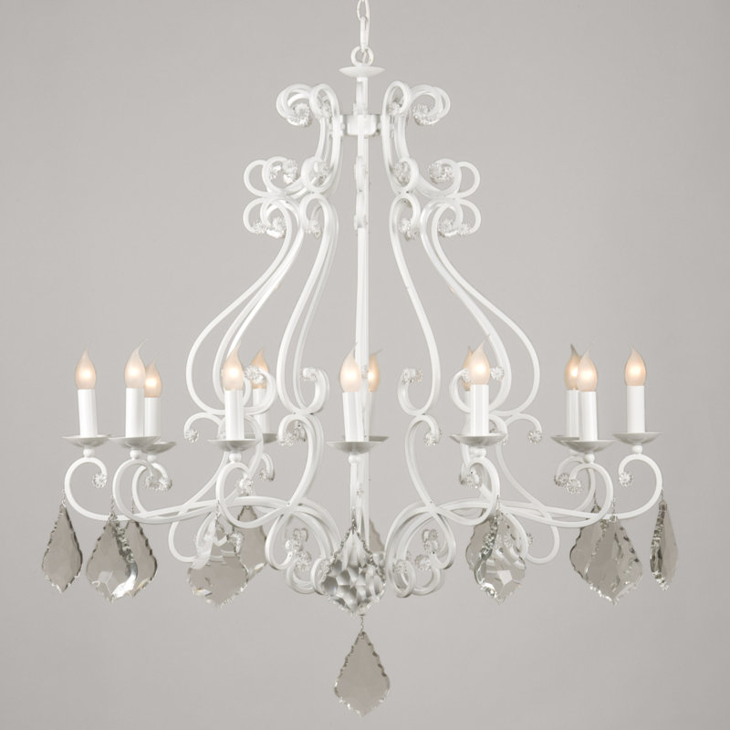 12 - Light Candle Style Chandelier, White Glossy