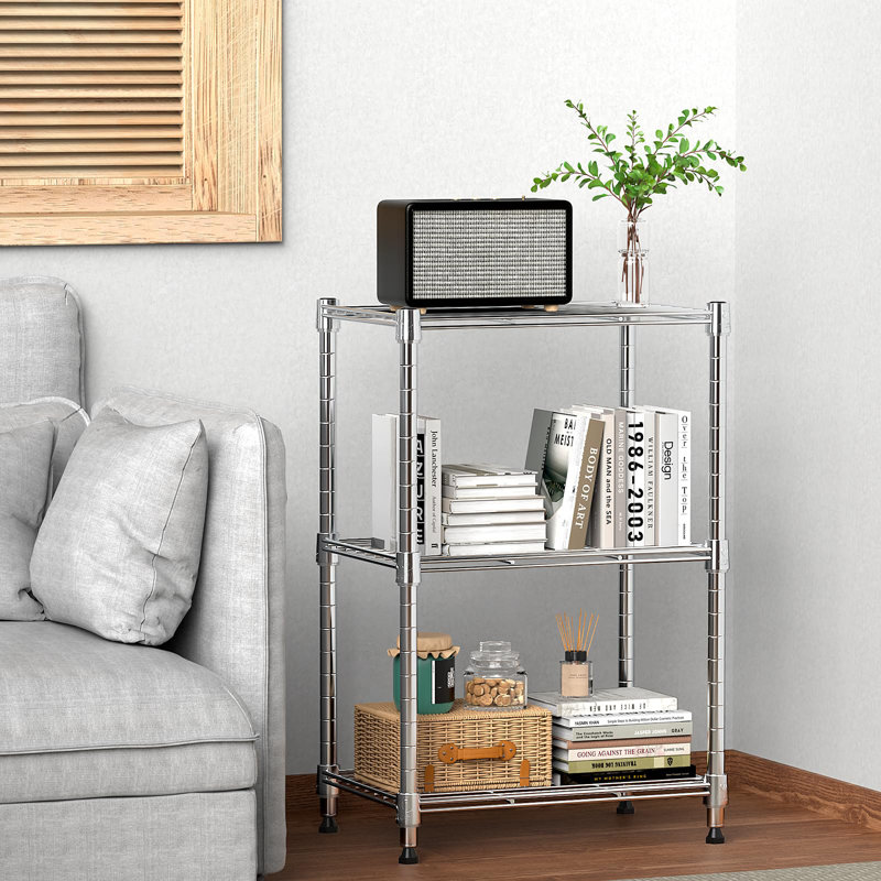 Étagère grillagée utilitaire en acier à 3 niveaux de 450 lb pour grille de rangement en métal pour la maison, la cuisine, le bureau, chrome (P 11,8 po x l 17,7 po x H 26,3 po)