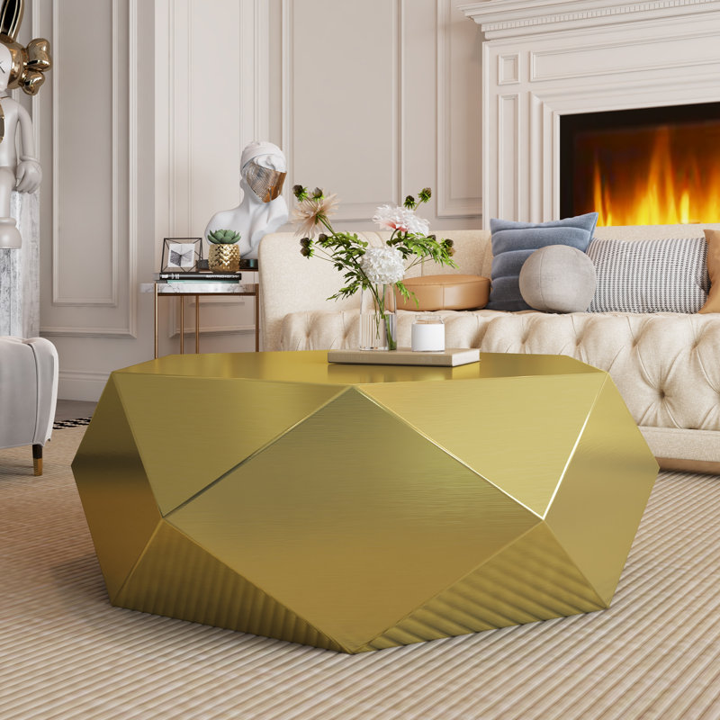 Table basse hexagonale moderne en acier inoxydable, aucun assemblage requis, parfaite pour le salon et le bureau, Gold