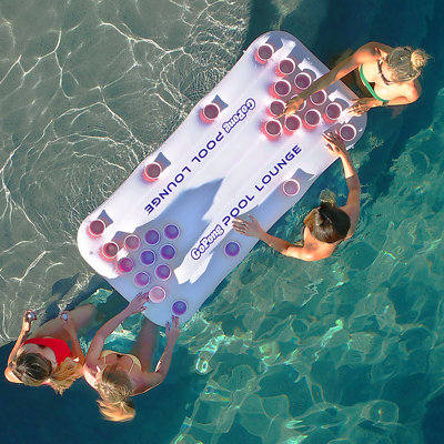 GoPong Pool Lounge Beer Pong Inflatable with Social Floating, White