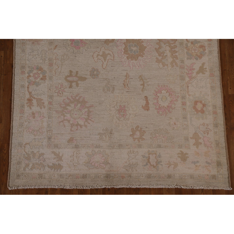Tapis beige / orange en laine noué à la main à motif floral 5 pi x 6 pi 11 po
