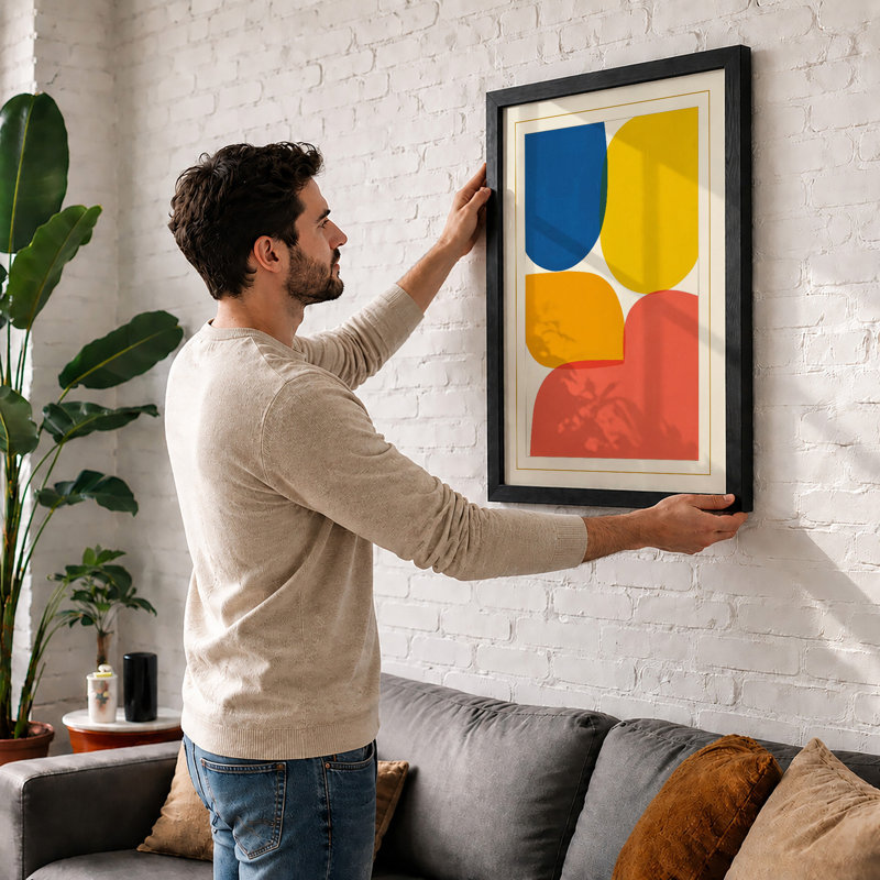 Chromatic Grid Mid-Century - Framed Print, A1 - 84.1 x 59.4 cm, Walnut