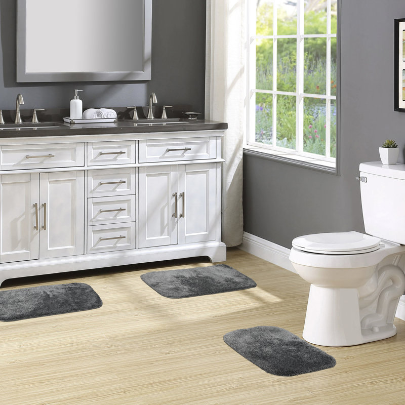 Mccluney Traditional Nylon Bath Rug with Non-Slip Backing, Dark Gray