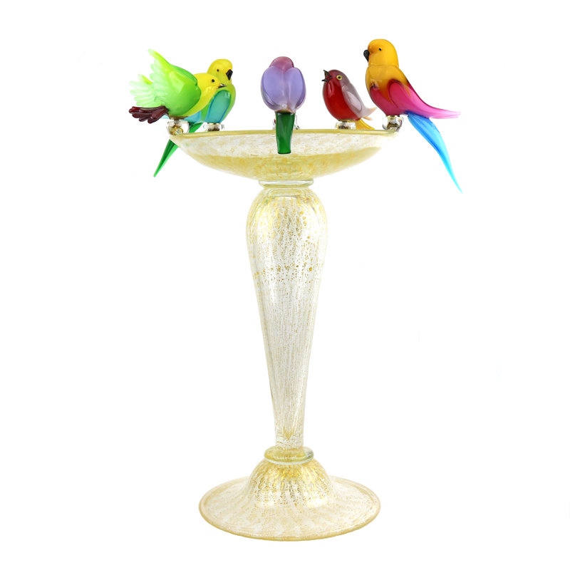 Bain d'oiseaux en verre de Murano avec 5 oiseaux