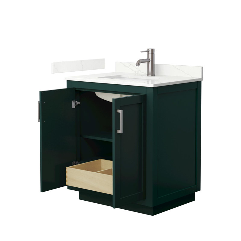 Miranda 30" Freestanding Single Bathroom Vanity with Quartz Top, Giotto Quartz, Green, Brushed Nickel