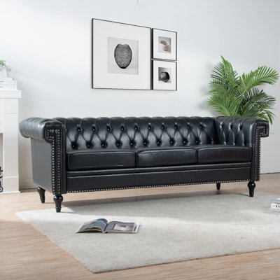 Elaiza 3-Seater Chesterfield Faux Leather Sofa with Rolled Arm