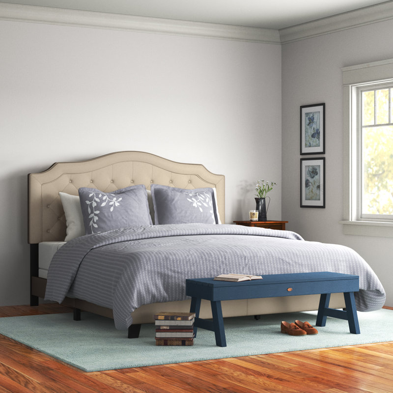 Alayah Tufted Upholstered Low Profile Standard Bed, Beige Linen, King