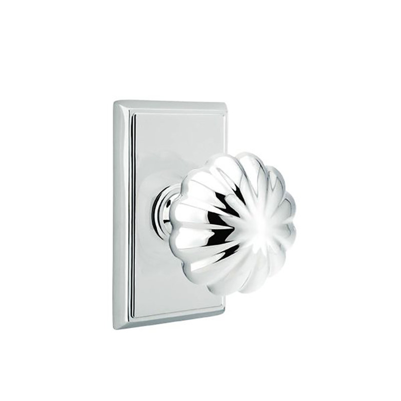 Emtek Privacy Knobset w/ Rectangular Rosette and Melon Knob, Polished Chrome