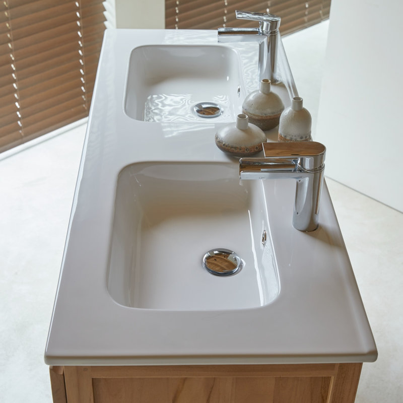 Edgar Solid Teak and Ceramic 48" Double Vanity, 47.64", White