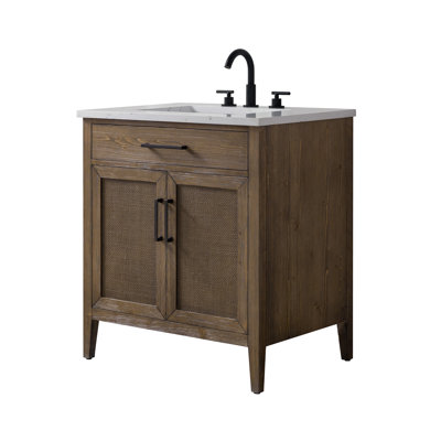 Meuble-lavabo simple 30 po avec plateau en pierre d'ingénierie Sebastiano
