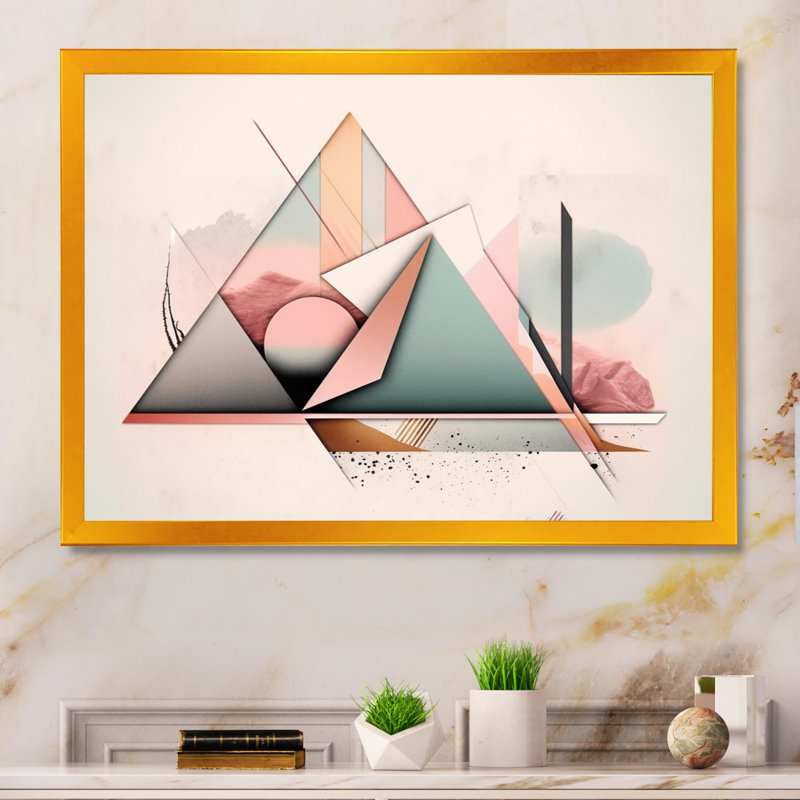 «Mid Century Pastel Mountains I», art mural moderne sur toile géométrique, H 24 po x l 32 po x P 1 po, Encadrement doré