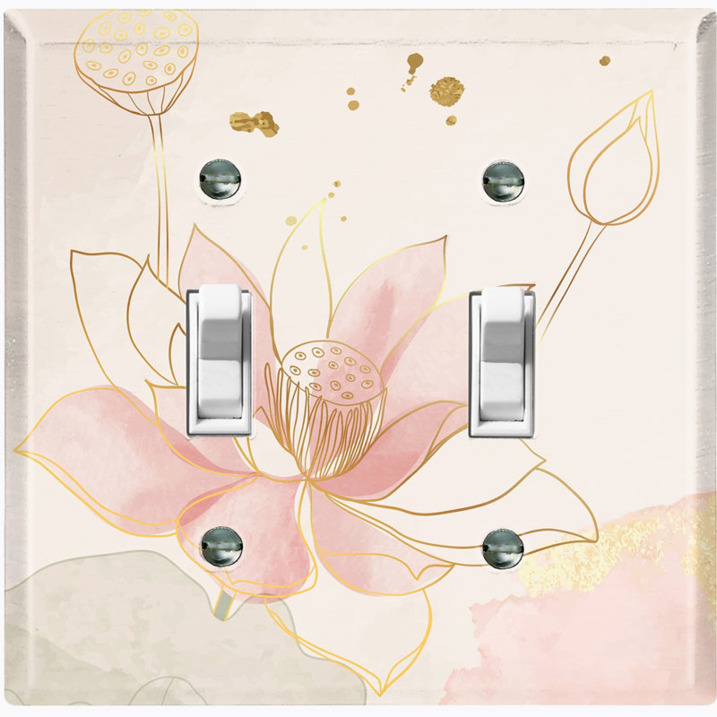 Pink Flower Spa Beige 2 - Gang Toggle Light Switch Standard Wall Plate