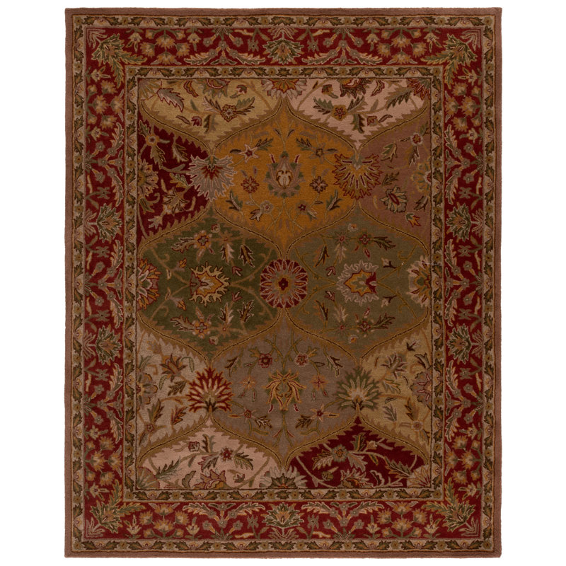Geno Hand Tufted Wool/Cotton/Latex Oriental Rug in Red/Yellow/Green, Rectangle 9'6" x 13'6"