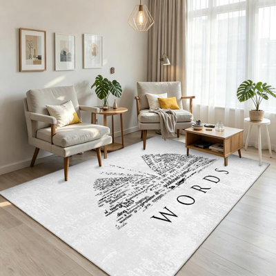 Tapis d'intérieur noir lavable à la machine livre de mots avec nuage de mots