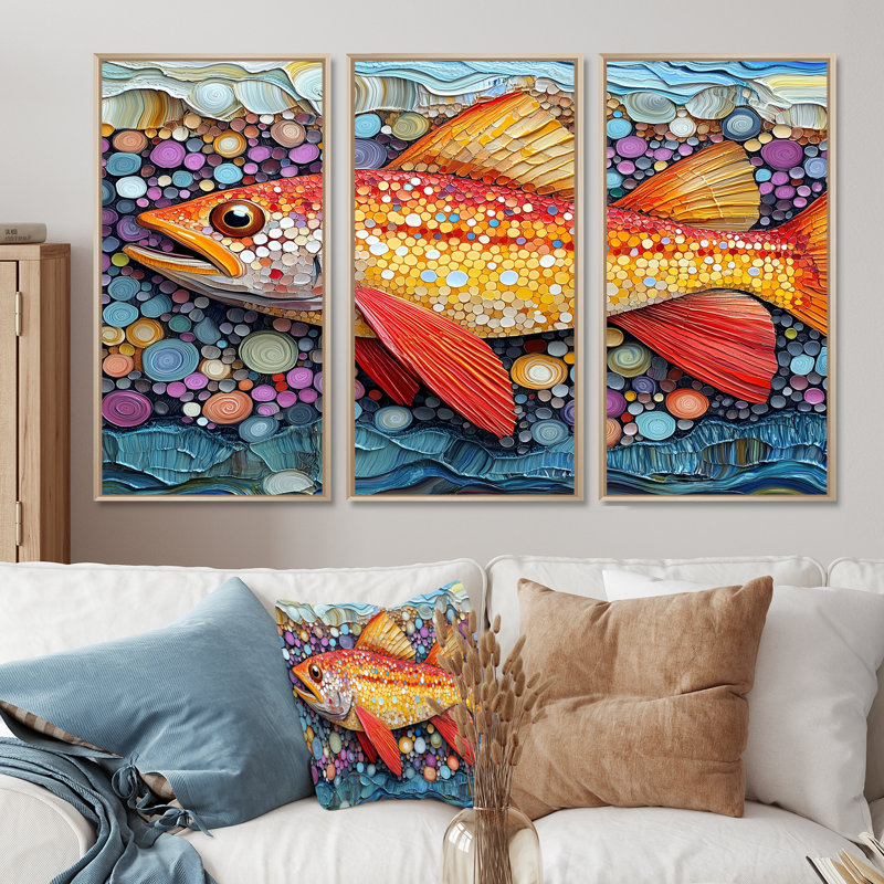 Red Arctic Char I - Fish Animal Wall Decor Set, 28" H x 36" W x 1" D, Natural Floater Framed Canvas