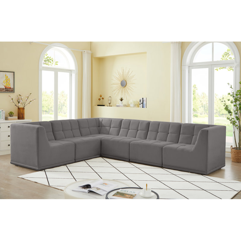 Canapé modulaire réversible en velours Hétal, Velours gris