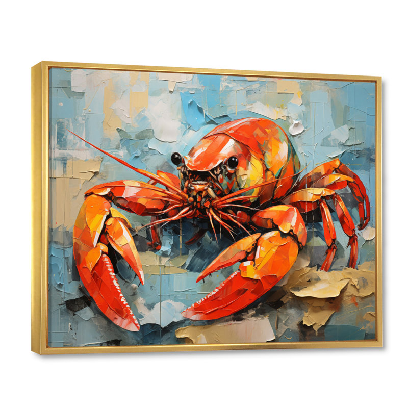 Crayfish Creek Dweller Collage - Animals Canvas Art Print, Cadre flottant doré, H 34 po x l 44 po x P 1,5 po