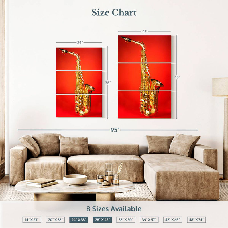 Abarca Saxophone On Red, 38" H x 24" W