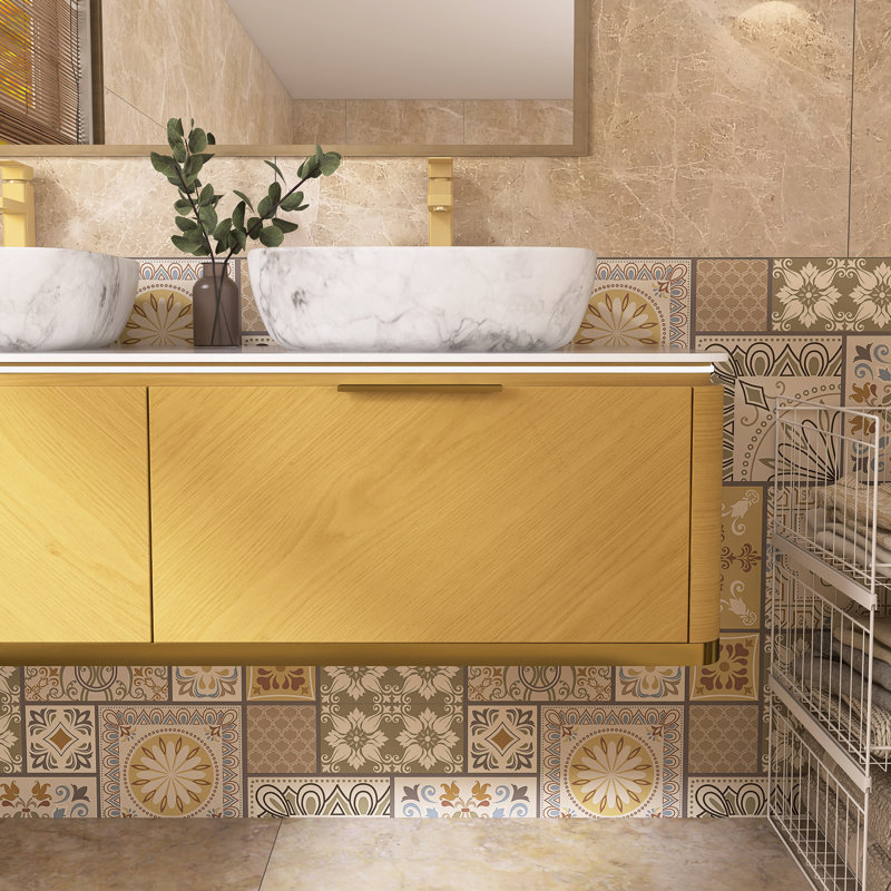 Ensemble de meuble-lavabo mural 59,8 po avec double plateau en marbre d'ingénierie