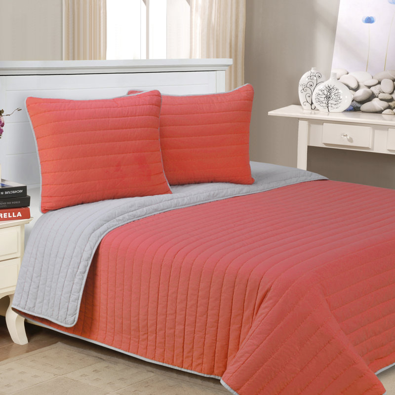 Ensemble de courtepointe réversible Brandon, Rouge, Courtepointe double / grand + 2 taies décoratives