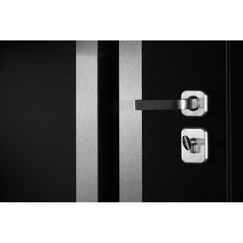Porte d'entrée extérieure moderne en acier 36 po x 80 po - Inox s2 avec traverse, Noir, S'ouvre à droite vers l'intérieur