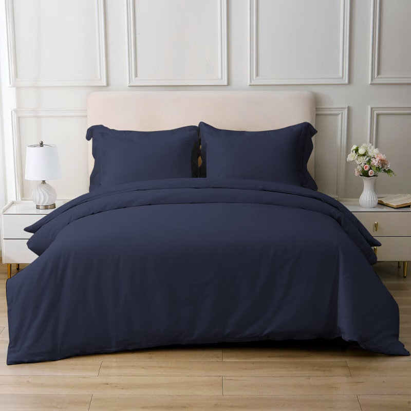 100% Cotton Duvet Cover Set Stone Washed Vintage Long-Staple Bedding Set, Navy, King Duvet Cover + 2 King Pillowcases