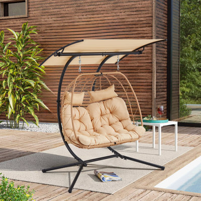Fauteuil pour 2 personnes avec auvent, balancelle avec support et coussin Blagovesta