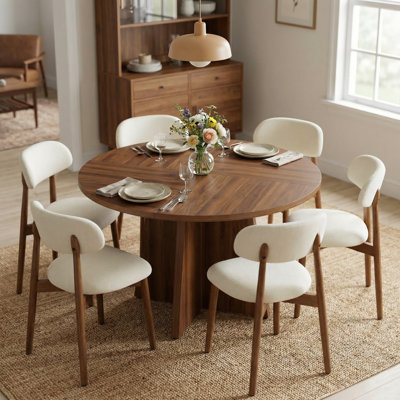 47’’ Round Wood Dining Table With Upholstered Chairs, Kitchen Dining Room Furniture Set