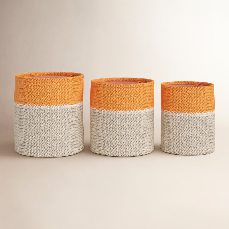 Ensemble de paniers en tissu 3 pièces, Orange / brun