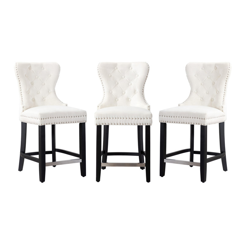 Tabouret de bar et de comptoir Kirsten, Tabouret de comptoir (siège d'une hauteur de 24 p, Blanc, Noir
