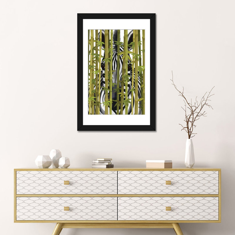 « bambou zèbre », reproduction d’impression sur toile, H 24 po x l 16 po x P 1 po, Papier avec cadre noir, Blanc