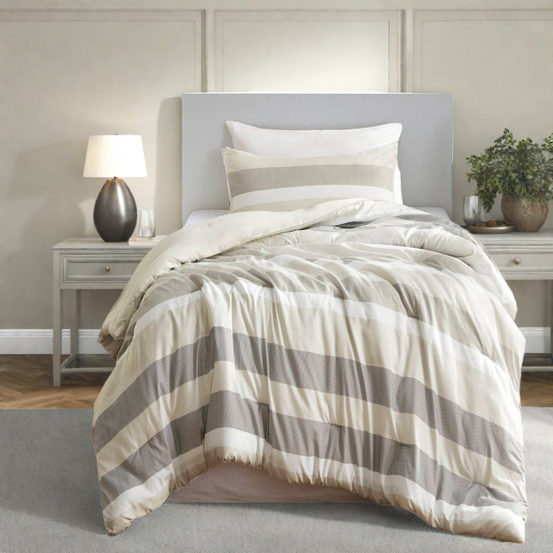 Ensemble de literie neutre simple / simple TG, édredon texturé à rayures avec rembourrage en polyester de qualité supérieure, léger pour un confort toutes saisons